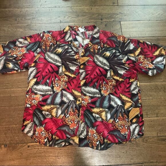 VTG Tiger Hawaiian Shirt Tropical Palm Top 80s 90s Basic Edition Plus Animal - Picture 1 of 6